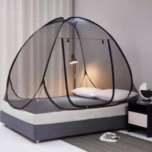 Pop Up Mosquito Net for Bed,Portable Folding Mosquito Net Tent with Bottom for Baby Adults Camping Travel(Black,Full/Queen)