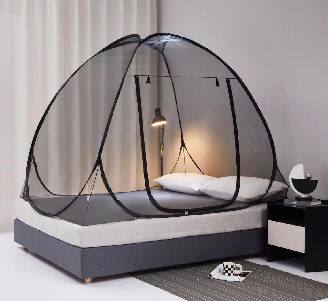 Pop Up Mosquito Net for Bed,Portable Folding Mosquito Net Tent with Bottom for Baby Adults Camping Travel(Black,Full/Queen)