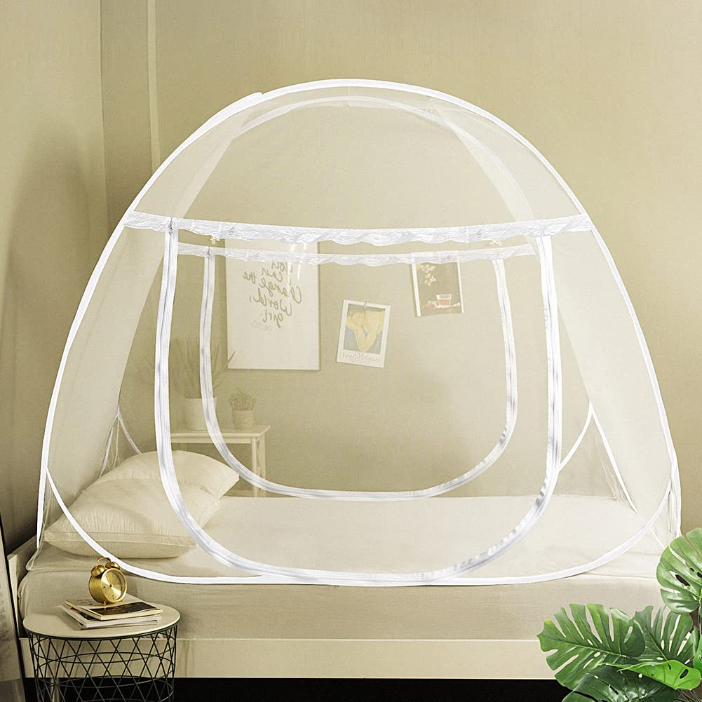 Pop Up Mosquito Net Tent for Beds, Portable Foldable Mosquito Netting Folding Design with Net Bottom,2 Entries,Suit for Twin to King Size Bed (79x71x59inch)