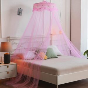 Mosquito Net Bed Canopy for Girls,King Canopy Bed Curtains Queen Size from Ceiling,Dome Mosquito Netting Bed Tent Twin Girls Canopy Bed Decor for Baby Crib,Kid Bed and Adult Beds (Pink-Dome)