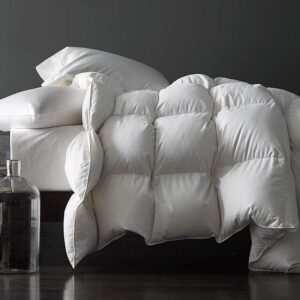 Premium Feathers Down Comforter 100% Cotton Cover Duvet Insert with Corner Tabs (White, King All Season)