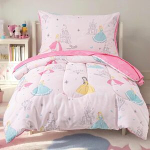 4 Piece Toddler Bedding Set, Ultra Soft Toddler Comforter Sets Include Comforter, Fitted Sheet, Flat Top Sheet and Pillowcase for Girls, Christmas Bed in A Bag for Baby Bedroom, Princesses