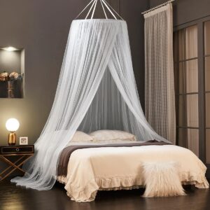 Bed Canopy Mosquito Net,Canopy Bed Curtains Full Queen King Size,Dome Mosquito Netting Bed Tent Canopy for Hanging Mesh Net (White)