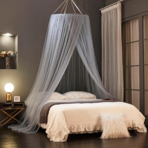 Bed Canopy Mosquito Net for Bed,Canopy Bed Curtains Full Queen King Size Bed,Dome Mosquito Netting Bed Tent Canopy for Bed Hanging Bed Net (Gray)