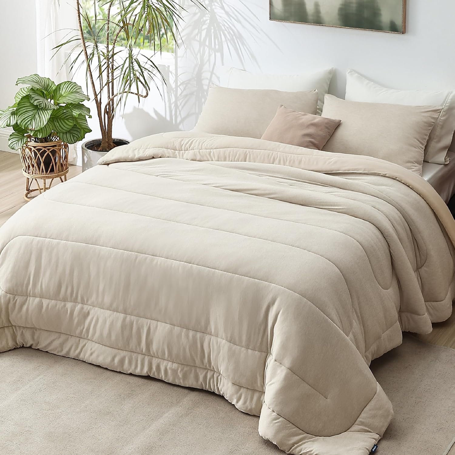 Comforter Set - Cooling and Warm Bed Set, Linen Reversible Bedding for All Season, 3 Pieces, 1 Comforter (88"x88") and 2 Pillow Cases(20"x26")