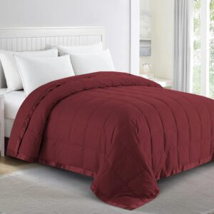 Blankets Queen Size - Soft Lightweight Down Blanket for All Seasons, Cozy Warm Luxury Bed Blanket with Satin Trim, Microfiber Cover, Burgundy (90"X90")