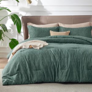 Comforter Set - Emerald Green Soft Bedding for All Seasons, Cationic Dyed Bed Set, 3 Pieces, 1  Comforter (90"x90") and 2 Pillow Shams (20"x26"+2")