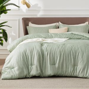 Comforter Set - Celadon Green Soft Bedding for All Seasons, Cationic Dyed Bed Set, 3 Pieces, 1  Comforter (90"x90") and 2 Pillow Shams (20"x26"+2")